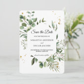 Save The Date Cadre vert eucalyptus à l'aquarelle moderne (Debout devant)
