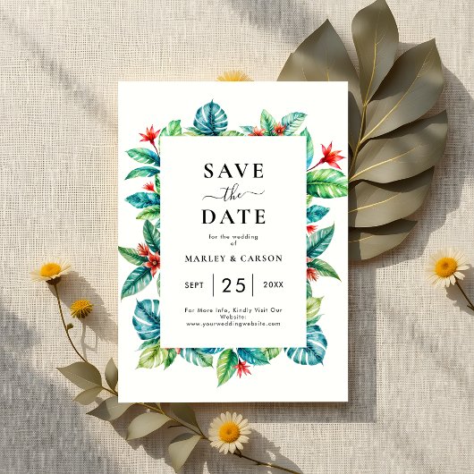 Save The Date Cadre vert tropical moderne Mariage d'été