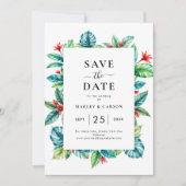 Save The Date Cadre vert tropical moderne Mariage d'été (Devant)