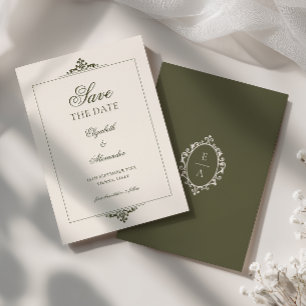 Save The Date Cadre Vintage Crête Vert Olive Mariage Ancien Arge