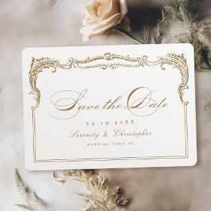 Save The Date Cadre Vintage Or Doré Écriture Classique Mariage