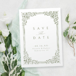 Save The Date Cadre Vintage Vert Sauge Élégant Mariage
