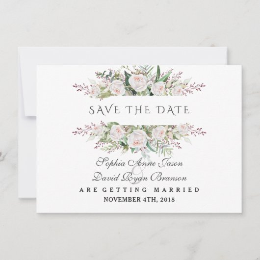 Save The Date Cadre Whimsical White Flowers Enregistrer La Date (Devant)