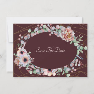 Save The Date Cadres géométriques floraux Anémone Rose Pâle Élég