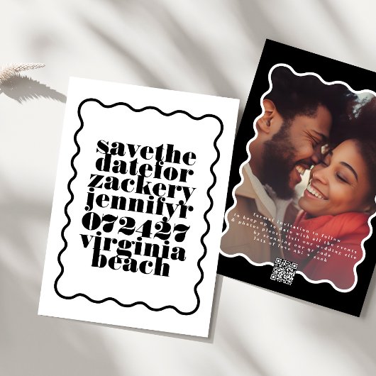 Save The Date Cadres gras noir blanc QR Code photo