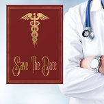 Save The Date Caduceus Médicale Docteur Infirmière Rouge Enregis<br><div class="desc">Faux style or avec arrière - plan noir crée une graduation moderne classique à l'exception de la carte de date. Parfait pour les diplômés qui terminent leurs études à l'école de médecine, gagnant leur diplôme d'infirmière, cérémonie d'épingle et professionnels dans l'industrie médicale. Infirmière ou doctorat enregistrer la date inclut un...</div>