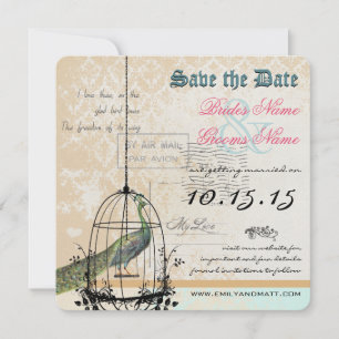 Save The Date Cage à oiseaux Paon de Damas Mariage à retenir la