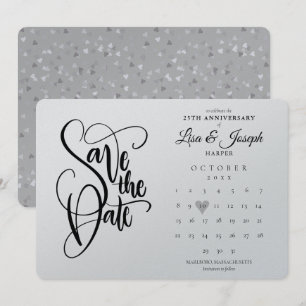 Save The Date Calendrier 25e Anniversaire Cœur Argent Métallic