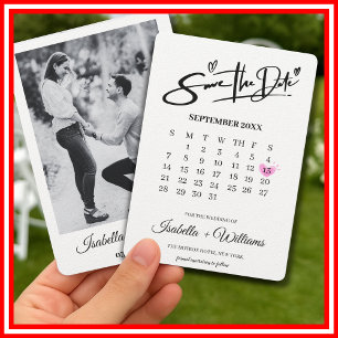 Save The Date Calendrier avec cœur Élégant Photo Mariage Moderne