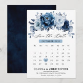 Save The Date Calendrier botanique floral marine ardoise bleu po (Devant / Derrière)