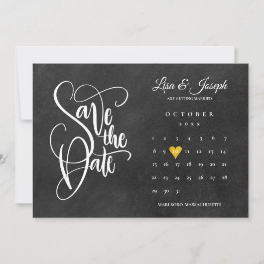 Save The Date Calendrier Chalkboard Gold Love Heart (Devant)