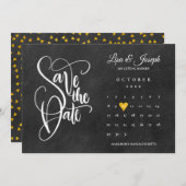 Save The Date Calendrier Chalkboard Gold Love Heart (Devant / Derrière)