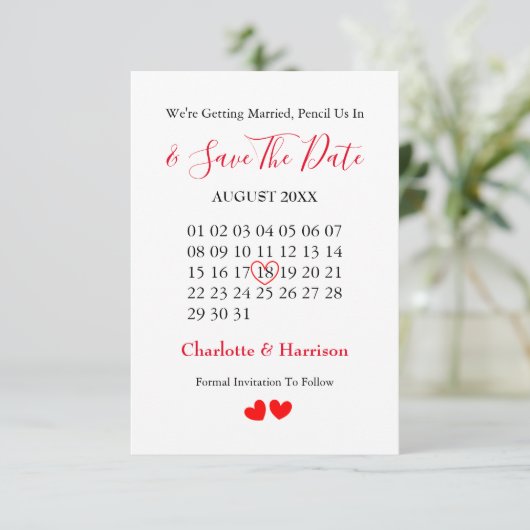 Save The Date Calendrier Coeur Mariage Enregistrer La Date (Debout devant)