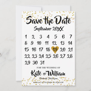 Save The Date Calendrier de confettis en poussière d'or Photo Sa