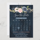 Save The Date Calendrier de la Marine Blue Blush Rose Rose Boho (Devant)