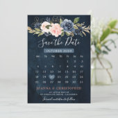 Save The Date Calendrier de la Marine Blue Blush Rose Rose Boho (Debout devant)