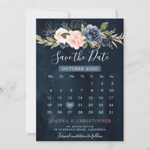 Save The Date Calendrier de la Marine Blue Blush Rose Rose Boho