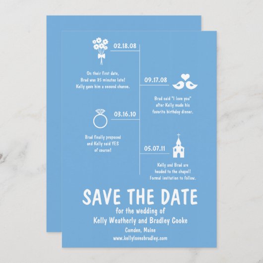 Save The Date Calendrier de la relation bleue pour le mariage, E (Devant / Derrière)