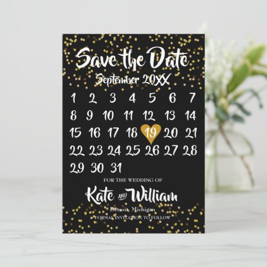 Save The Date Calendrier de l'amour cœur en or pour sauvegarder  (Debout devant)