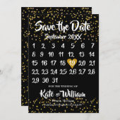 Save The Date Calendrier de l'amour cœur en or pour sauvegarder  (Devant / Derrière)