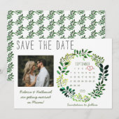 Save The Date Calendrier de mariage à cœur de verdure à l'aquare (Devant / Derrière)