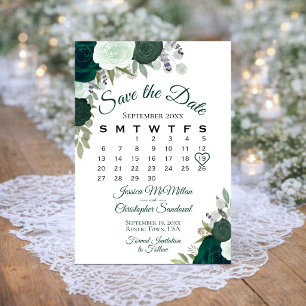 Save The Date Calendrier de mariage bohème élégant à fleurs vert