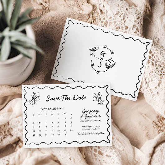 Save The Date Calendrier de mariage dessiné à la main et griboui
