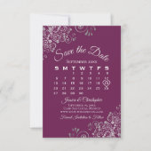 Save The Date Calendrier de mariage élégant Argent & Plum Magent (Devant)
