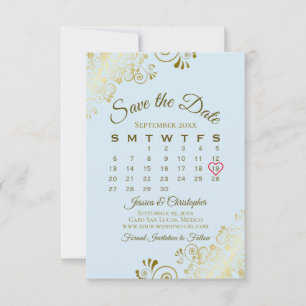 Save The Date Calendrier de mariage élégant bleu poudre et or