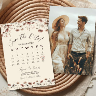 Save The Date Calendrier de mariage et photo Bohème Chic Fleurs