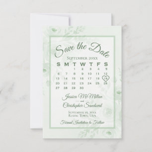 Save The Date Calendrier de mariage pivoines aquarelle vert saug