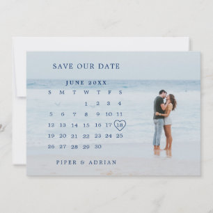 Save The Date Calendrier de mariage simple bleu marine photo