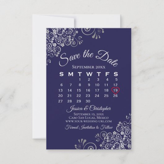 Save The Date Calendrier de mariage simple élégant bleu marine e (Devant)