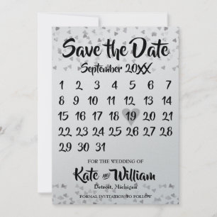 Save The Date Calendrier de mise à jour du cœur d'amour argenté