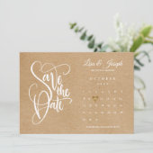 Save The Date Calendrier de mise en réserve Cœur Doré Kraft Rust (Debout devant)