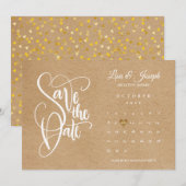 Save The Date Calendrier de mise en réserve Cœur Doré Kraft Rust (Devant / Derrière)