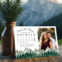 Calendrier de montagne aux pins à l'aquarelle & Ma