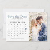 Save The Date Calendrier de photo de mariage bleu poussiéreux à (Devant)