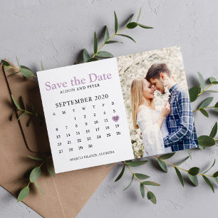 Save The Date Calendrier de photo de mariage violet clair pour a