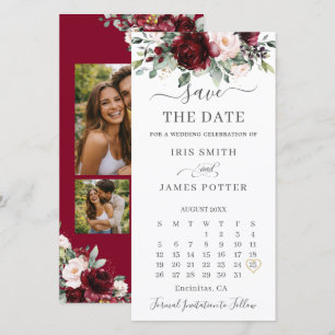 Save The Date Calendrier de photos florales de mariage teinté de