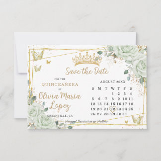 Save The Date Calendrier de Quinceañera aux Roses Vert Sauge Flo