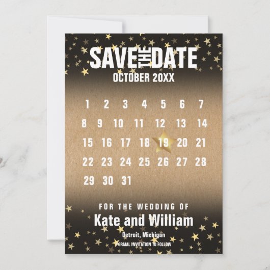 Save The Date Calendrier des étoiles d'or Enregistrer la date (Devant)
