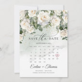 Save The Date Calendrier du mois des roses blanches modernes et (Devant)