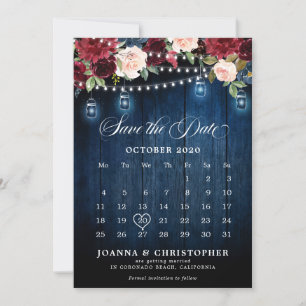 Save The Date Calendrier en jarre mason fleuri en bois rustique 