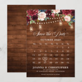 Save The Date Calendrier en pot Mason floral en bois rustique bo (Devant / Derrière)