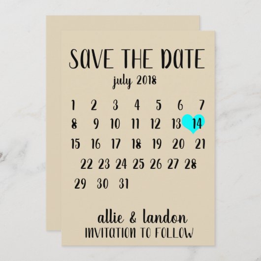 Save The Date Calendrier Enregistrer la date (Devant / Derrière)