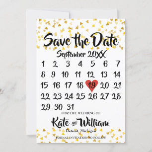 Save The Date Calendrier Enregistrer la Date Cœurs d'Amour Dorés