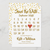 Save The Date Calendrier Enregistrer la date Gold Love Hearts Co (Devant / Derrière)