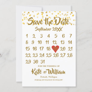 Save The Date Calendrier Enregistrer la date Gold Love Hearts Co