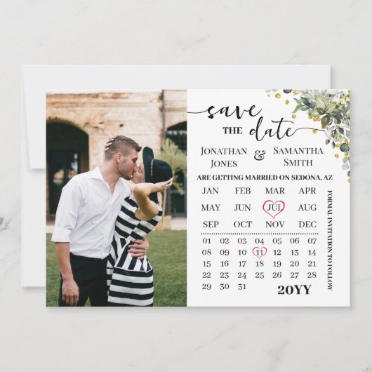 Save The Date Calendrier Eucalyptus Gold Enregistrer le Mariage  (Devant)